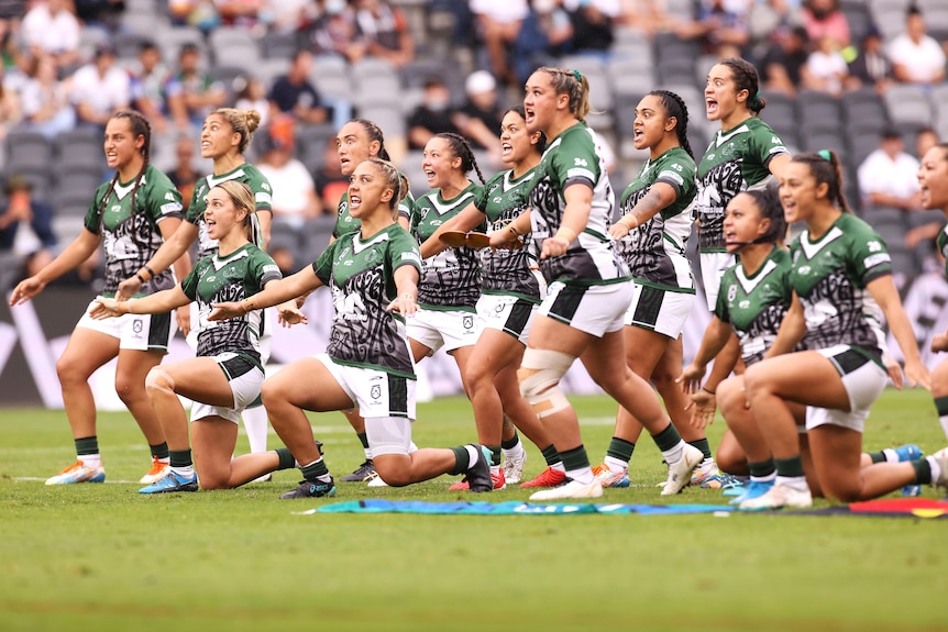 The Maori Women's All Stars team perform a Haka before their match against the Indigenous All Stars 