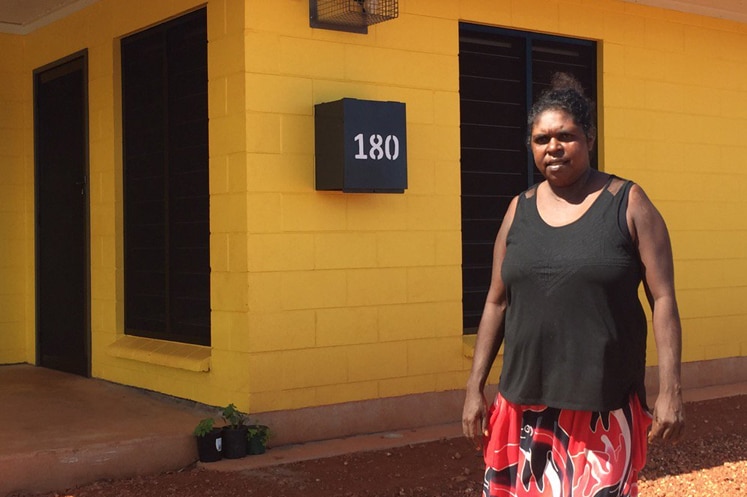 Elcho Island resident and mother of five Karen Manala outside her new home.
