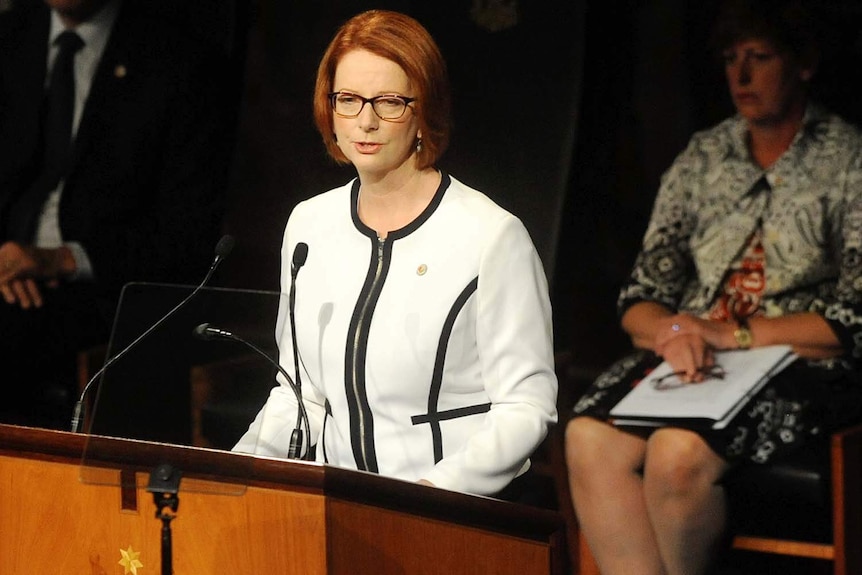 Julia Gillard speaks at a lectern