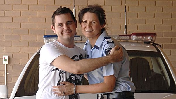 Chase Weir thanks emergency operator Sergeant Marnie Goldsmith.