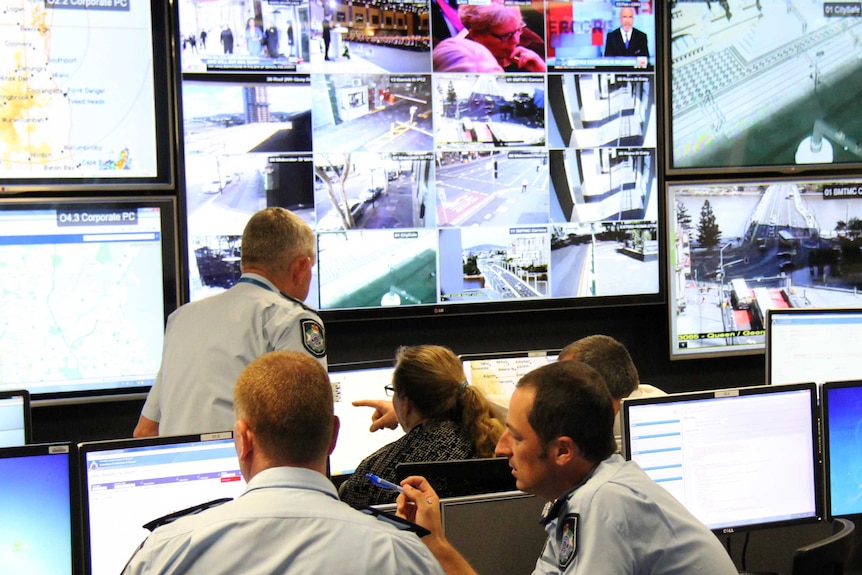 Police at work in the G20 Operations Centre at the Queensland Police HQ at Roma Street, Brisbane.