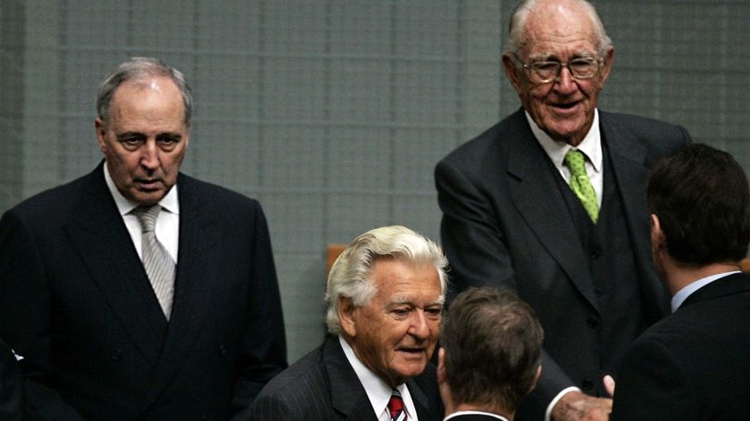 Former Australian PMs Paul Keating, Bob Hawke and Malcolm Fraser