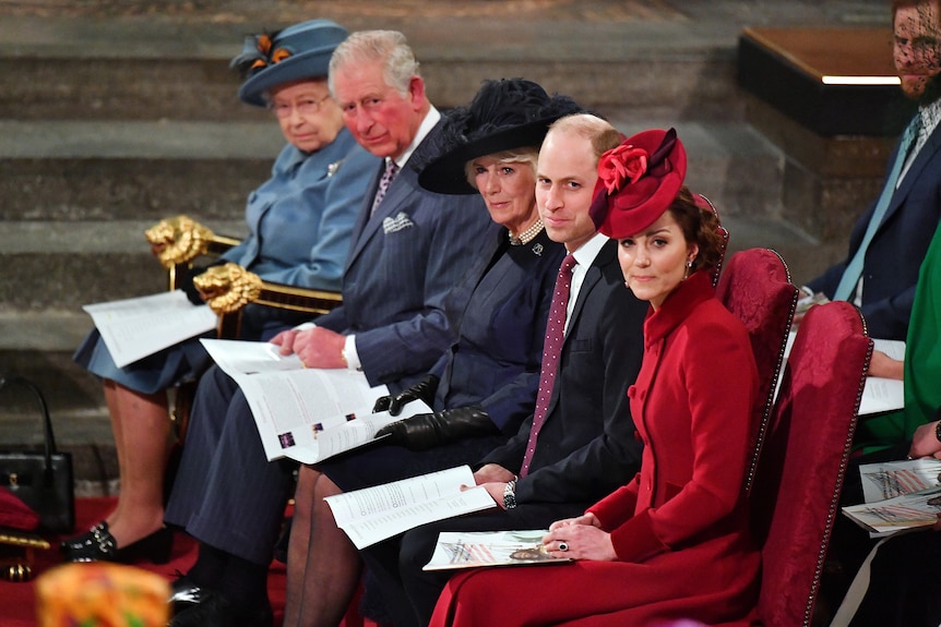 Queen, Charles, Camilla, William, Kate in Westminster Abbey