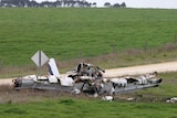 Light plane wreckage in a paddock near Mt Gambier.