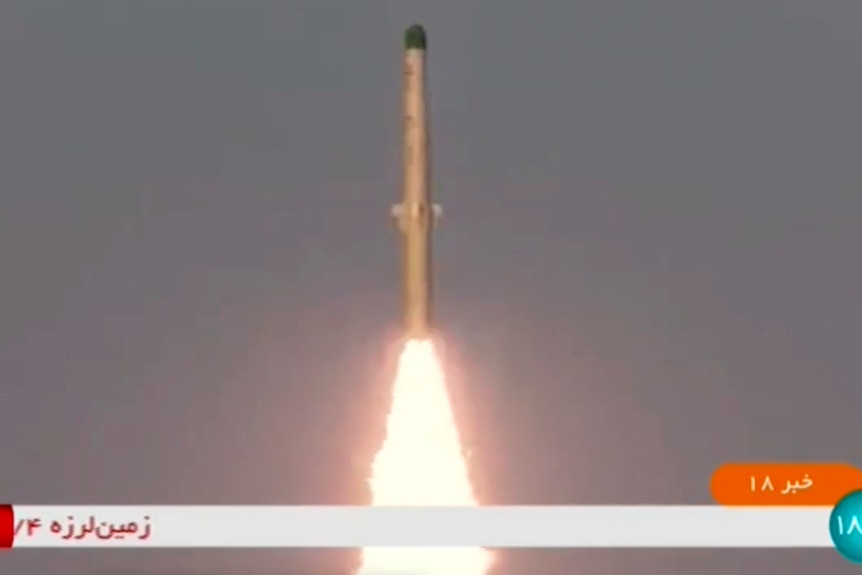  An Iranian satellite-carrier rocket, called “Zuljanah,” blasts off from an undisclosed location in Iran,