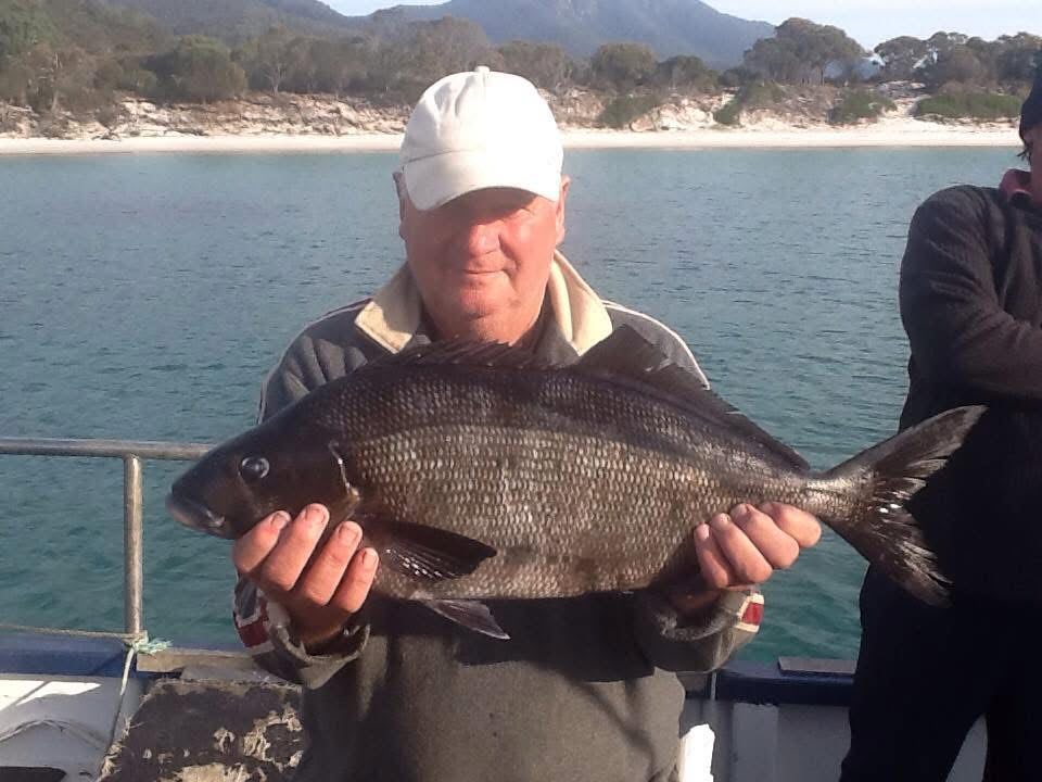 A man holds a fish.