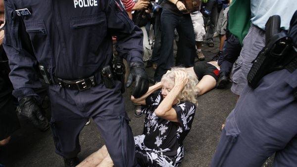 Cheney protest: A woman was hurt in the crush.