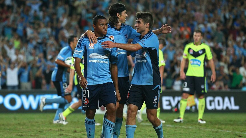 Derby equaliser ... Yairo Yau celebrates after levelling for Sydney FC.