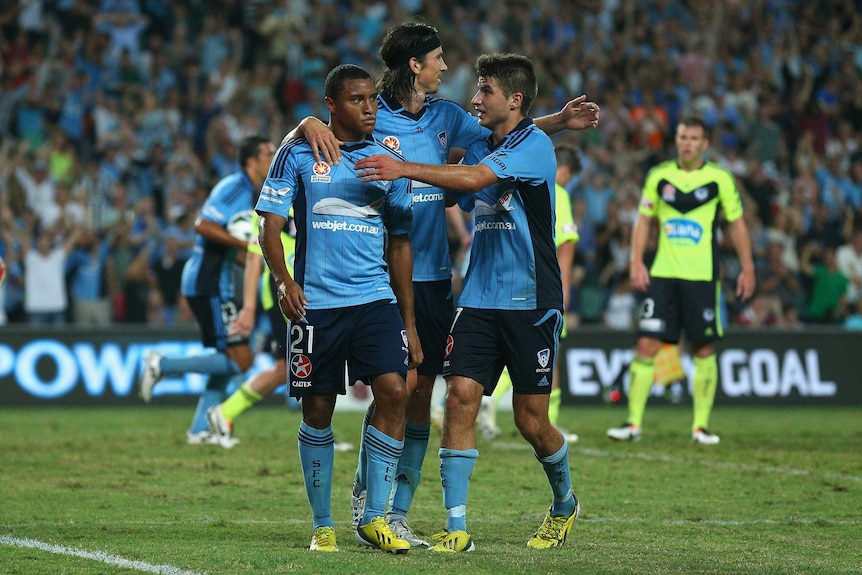 Derby equaliser ... Yairo Yau celebrates after levelling for Sydney FC.