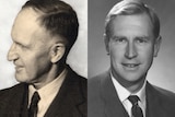 Two black and white images of the men in suits.