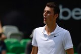 Bernard Tomic reacts during his match with Rafael Nadal at the Stuttgart Open
