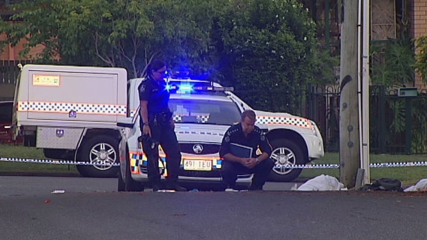 Police at scene of multiple shooting of 30-year-old man at Tingalpa on Brisbane's southside on February 6, 2014.