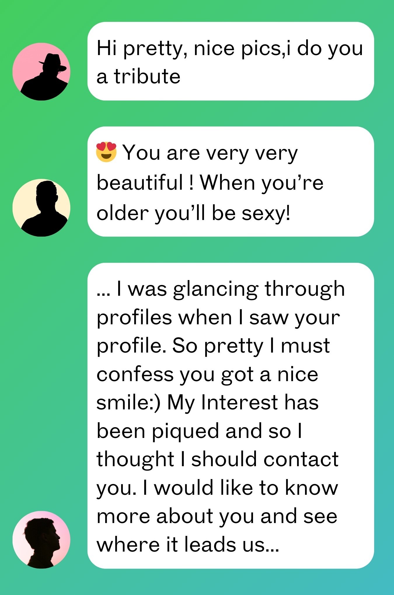 A selection of DMs calling someon "sexy", "so pretty" and saying "I do a tribute".