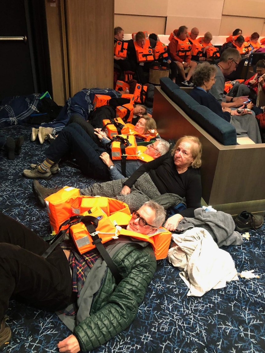 Passengers onboard the Viking Sky, waiting to be evacuated.