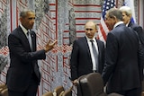 Russia's president Vladimir Putin, foreign minister Sergei Lavrov and US president Barack Obama