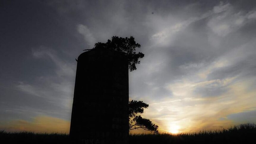 Silhouetted silo