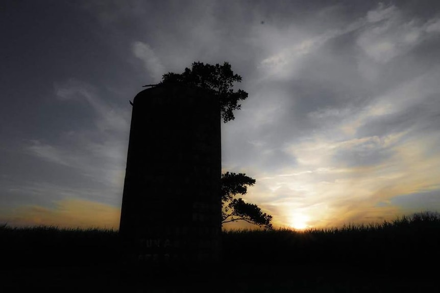 Silhouetted silo