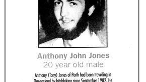 Missing poster for Tony Jones who went missing in 1982