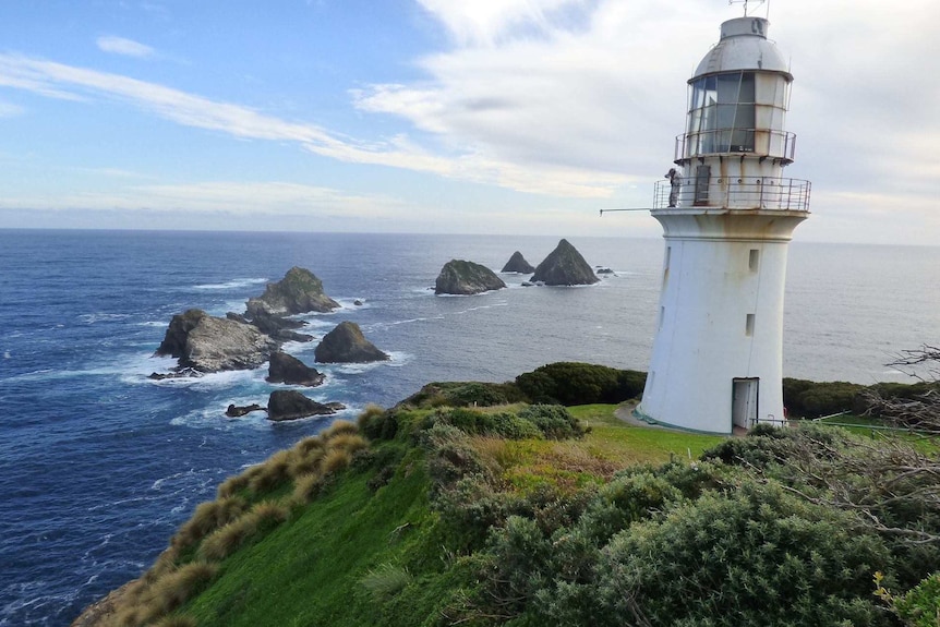 Maatsuyker Island lighthouse, looking out towards the Southern Ocean.