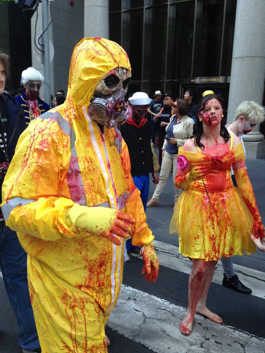 Zombies "getting their gore on" for the Melbourne Zombie Shuffle.
