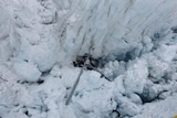 The wreckage of a helicopter that crashed in Fox Glacier