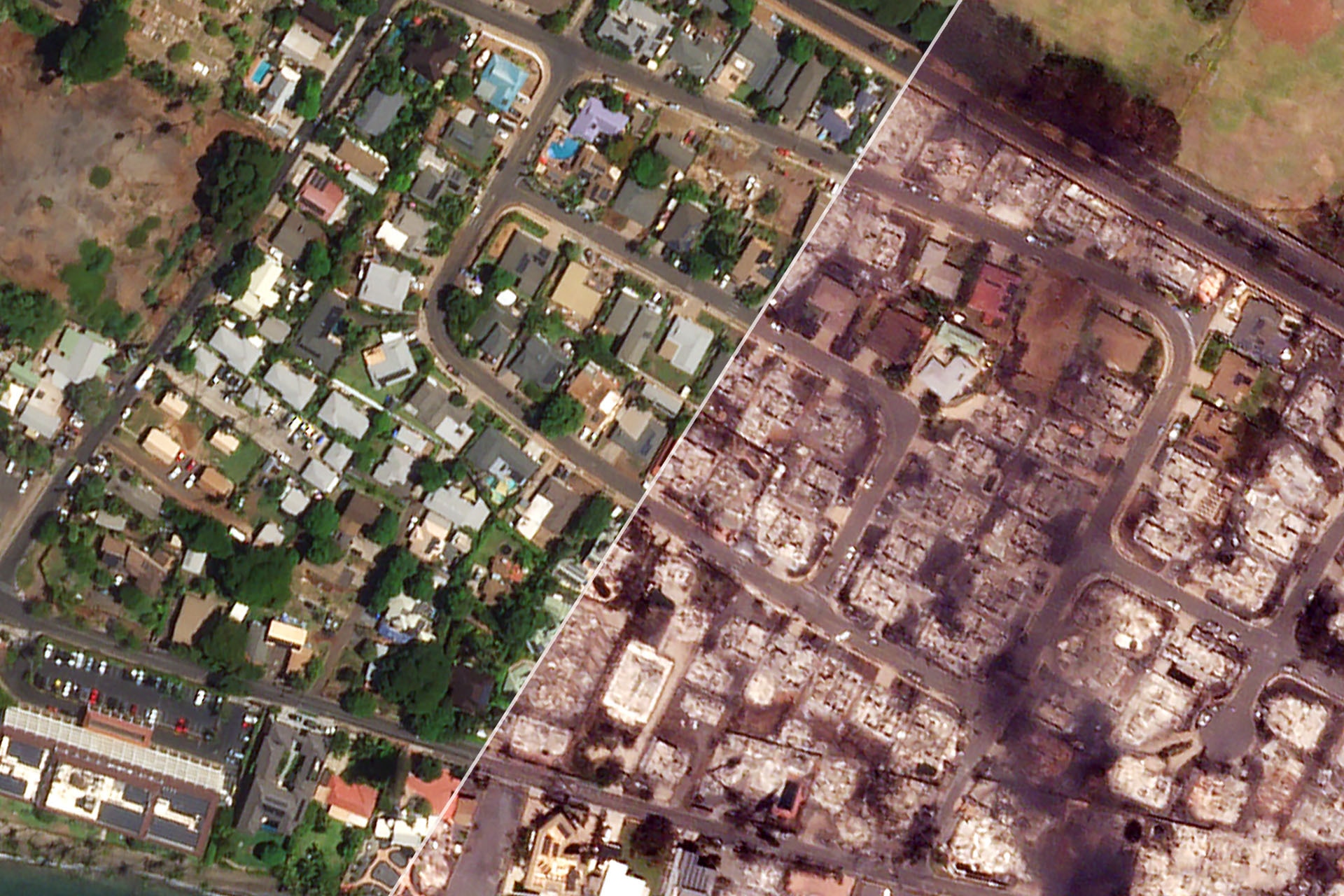 Satellite images show entire blocks in Lahaina were razed by fire