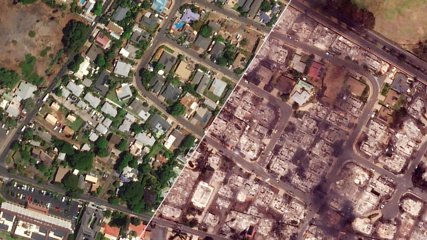 Satellite images show entire blocks in Lahaina were razed by fire