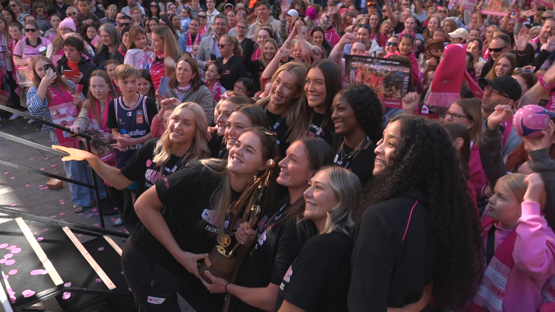 'Pink army' Thunderbirds fans flock to Rundle Mall