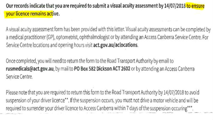 A letter the ACT Government accidentally sent to 1,400 Canberrans.