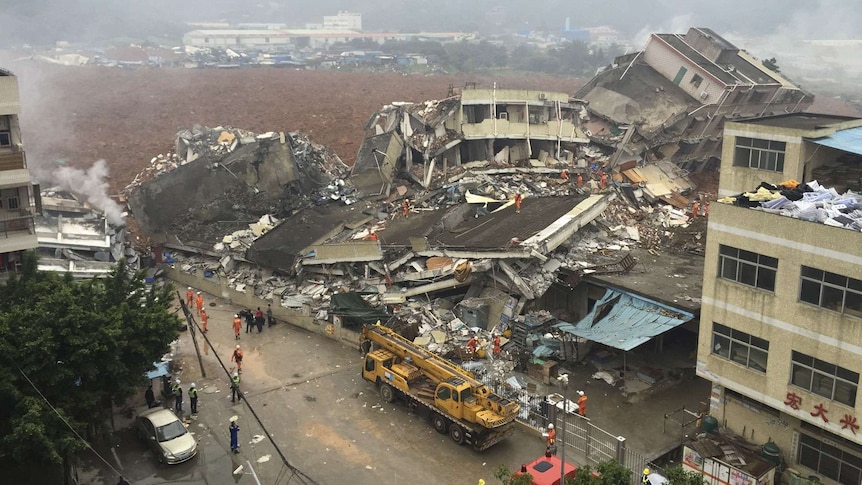 Buildings damaged in landslide in southern China