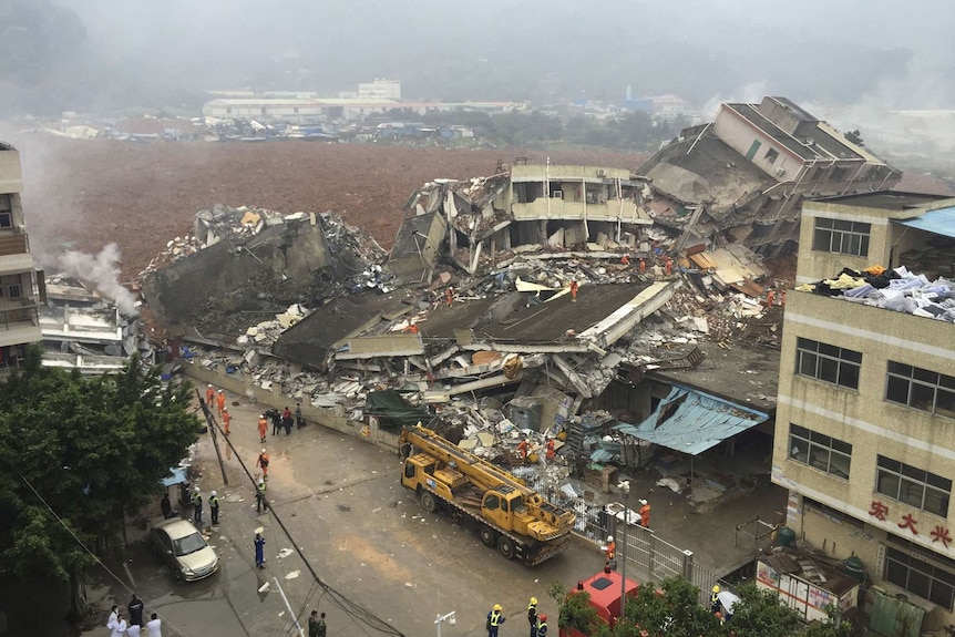 Buildings damaged in landslide in southern China