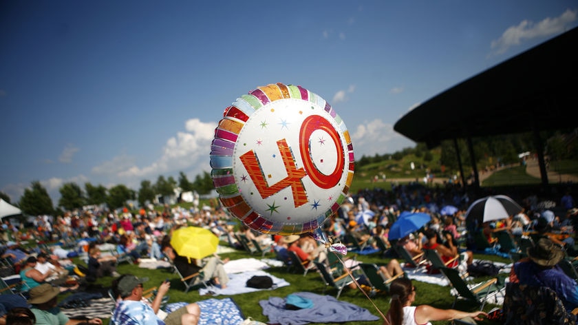 40 years on...fans at the Bethel Woods Music Festival, near the site of the original Woodstock.