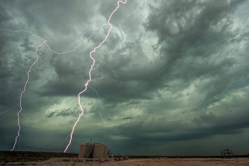 A lightning bolt strikes in Texas.