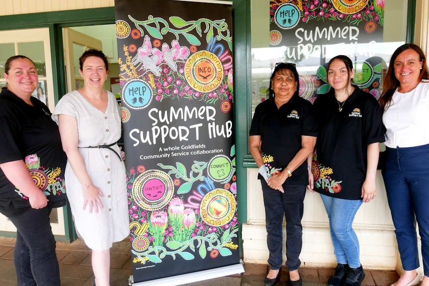 Five women standing in front of the Summer Support Hub in Kalgoorlie.