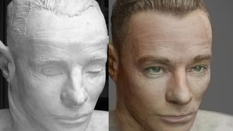 The Somerton Man's face mould and a digital image of the man it was taken from