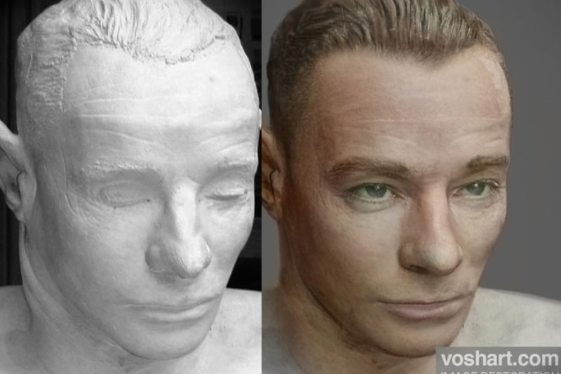 The Somerton Man's face mould and a digital image of the man it was taken from