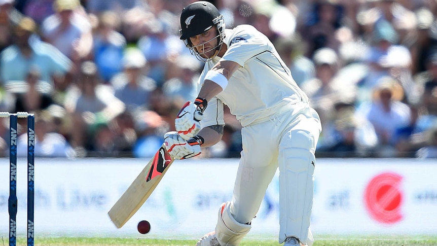 NZ captain Brendon McCullum on the drive against Australia on day one in Christchurch