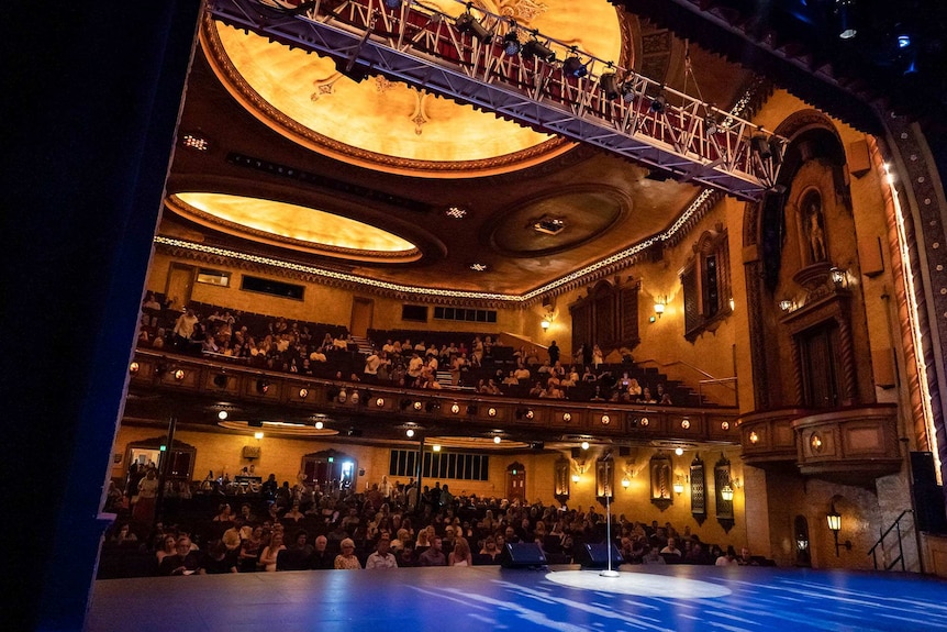 Image of the audience space from the stage of the Newcastle Civic Theatre