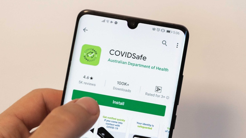 An illustration of the COVIDSafe app on a smartphone screen.