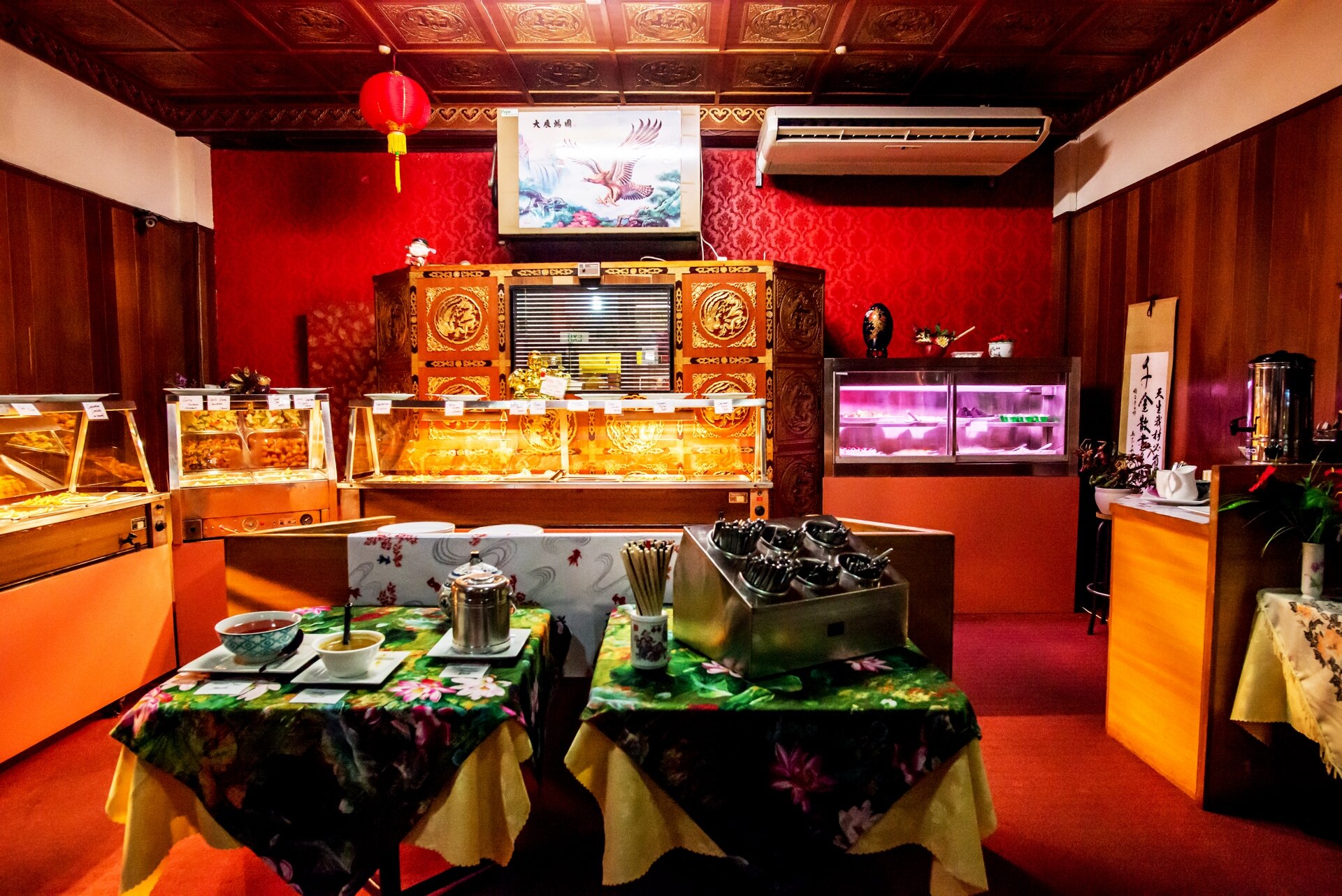 The interior of a retro Chinese restaurant in Australia.