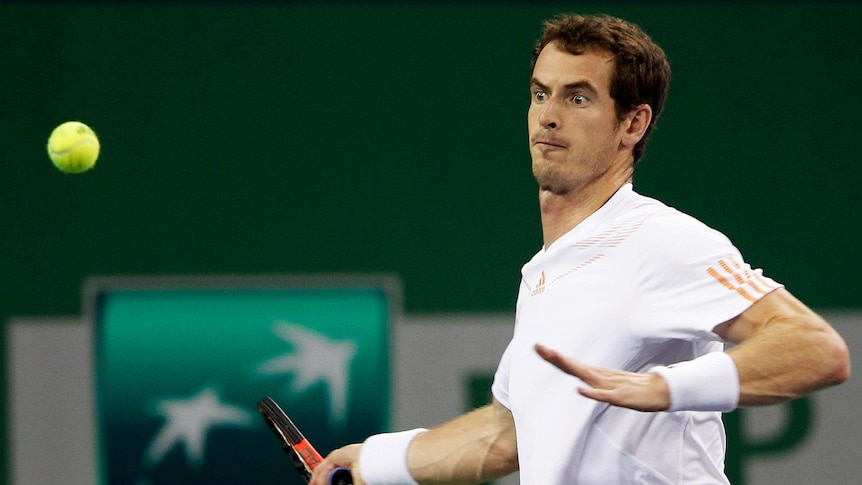 Straight sets ... Andy Murray plays a forehand in his win over Roger Federer