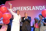 Anna Bligh and her husband Greg Withers wave during Queensland Labor's official election campaign launch.