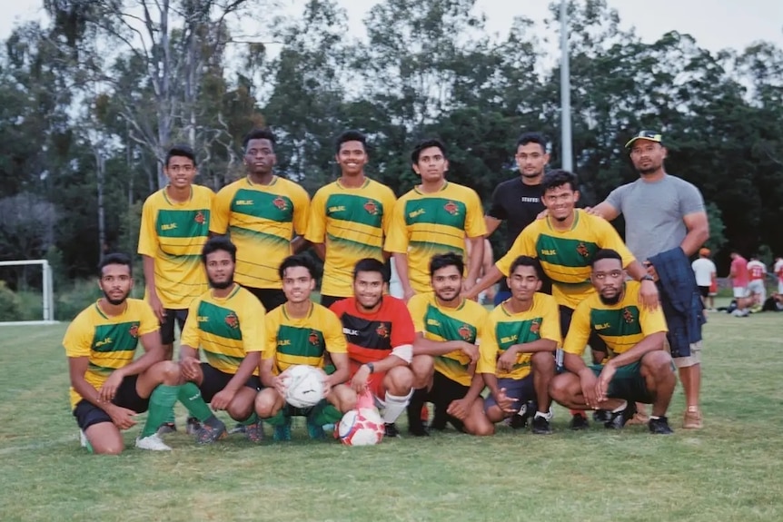 A team photo of the players in their jerseys. 