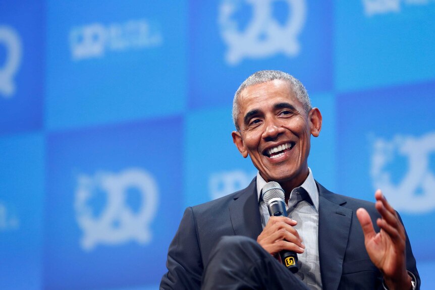 Former U.S. President Barack Obama takes part in a moderated discussion