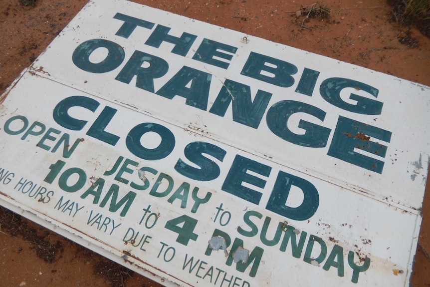 Sign for South Australia's Big Orange on the ground.