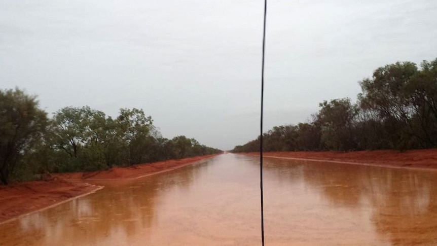 Flooding on the road at Cape Leveque on the Dampier Peninsula in the Kimberley 8 January 2015