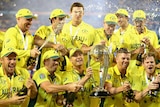 Australia celebrates with Cricket World Cup trophy