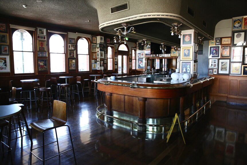 The front bar of the Windsor Hotel sits empty and closed