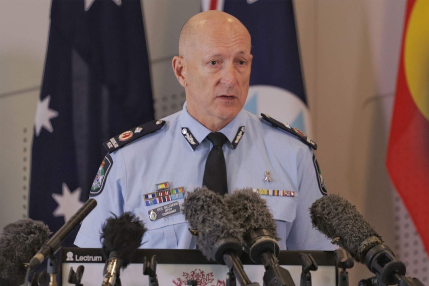 Queensland state disaster coordinator Steve Gollschewski speaking to the media in Brisbane.