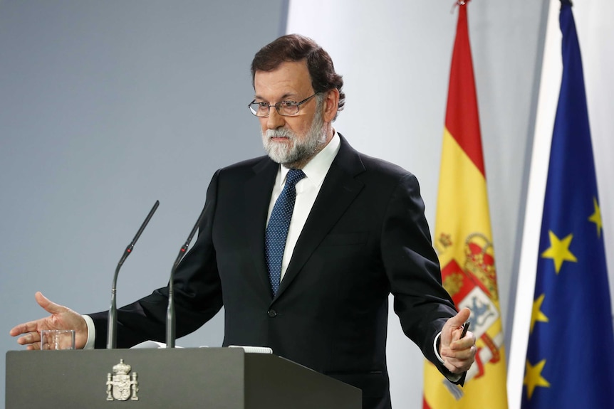 Spain's Prime Minister Mariano Rajoy speaks during a press conference.